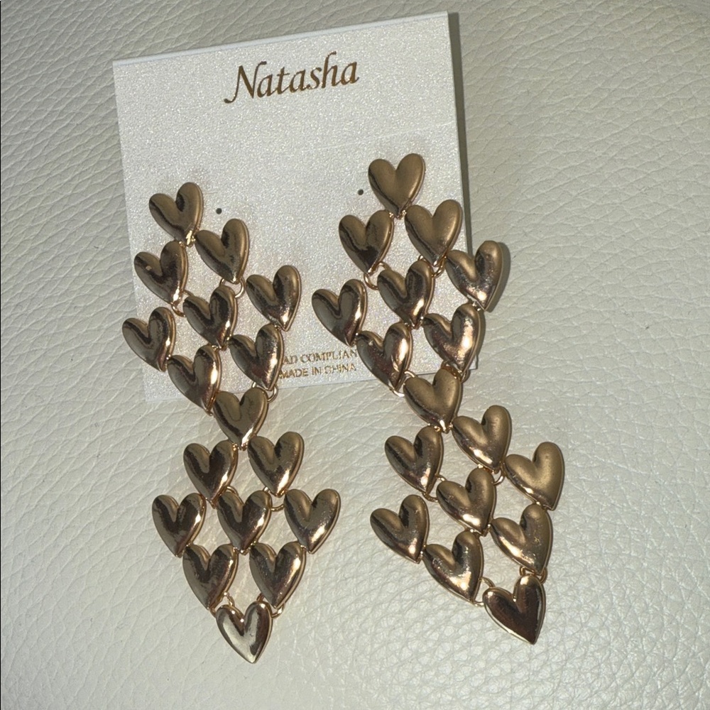 Natasha Couture Gold Tone Heart Drop‎ Earrings